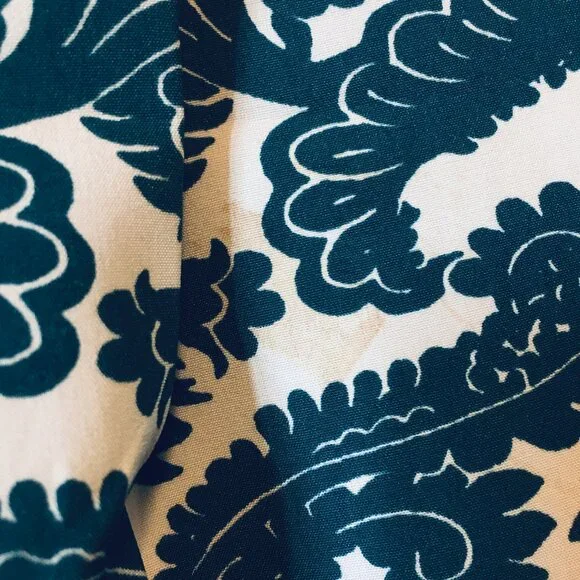 Teal Folksy Damask Print Short Sleeve Dress A-Line Kneelength - Picture 9 of 16